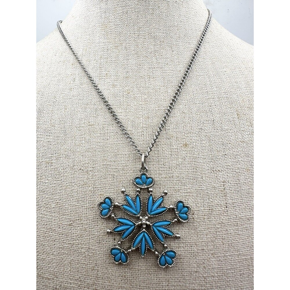 Vintage Southwestern Faux Turquoise Pendant Necklace 16”